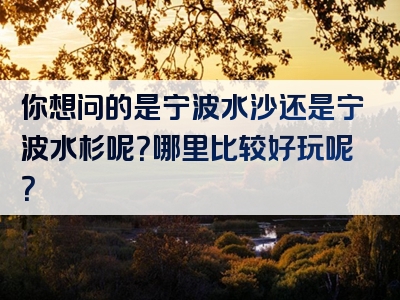 你想问的是宁波水沙还是宁波水杉呢？哪里比较好玩呢？