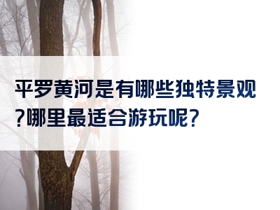 平罗黄河是有哪些独特景观？哪里最适合游玩呢？