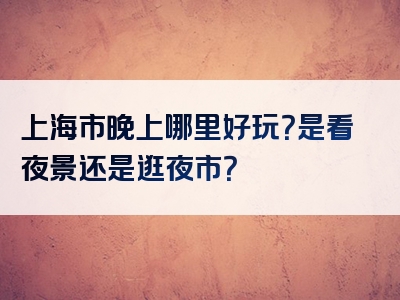 上海市晚上哪里好玩？是看夜景还是逛夜市？