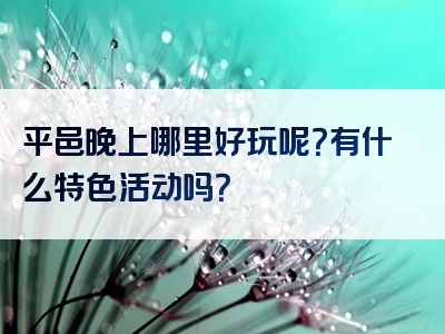 平邑晚上哪里好玩呢？有什么特色活动吗？