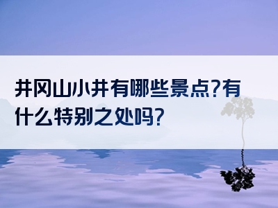 井冈山小井有哪些景点？有什么特别之处吗？