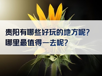 贵阳有哪些好玩的地方呢？哪里最值得一去呢？