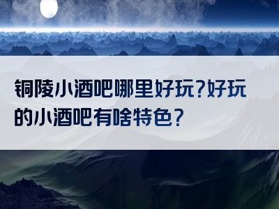 铜陵小酒吧哪里好玩？好玩的小酒吧有啥特色？