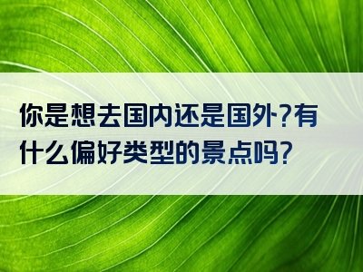 你是想去国内还是国外？有什么偏好类型的景点吗？