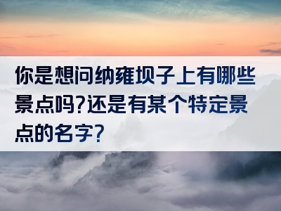 你是想问纳雍坝子上有哪些景点吗？还是有某个特定景点的名字？