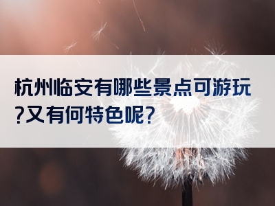 杭州临安有哪些景点可游玩？又有何特色呢？