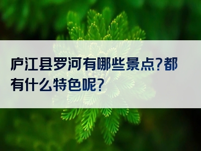 庐江县罗河有哪些景点？都有什么特色呢？