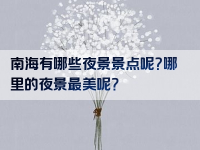南海有哪些夜景景点呢？哪里的夜景最美呢？