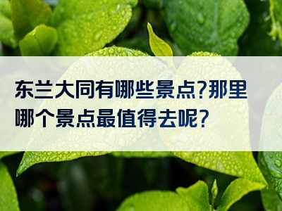 东兰大同有哪些景点？那里哪个景点最值得去呢？