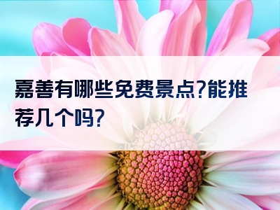 嘉善有哪些免费景点？能推荐几个吗？