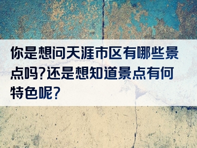 你是想问天涯市区有哪些景点吗？还是想知道景点有何特色呢？