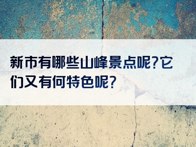 新市有哪些山峰景点呢？它们又有何特色呢？