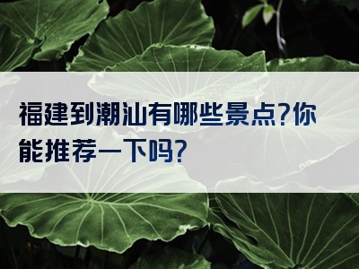 福建到潮汕有哪些景点？你能推荐一下吗？