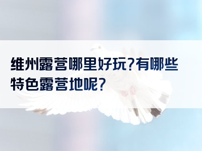 维州露营哪里好玩？有哪些特色露营地呢？