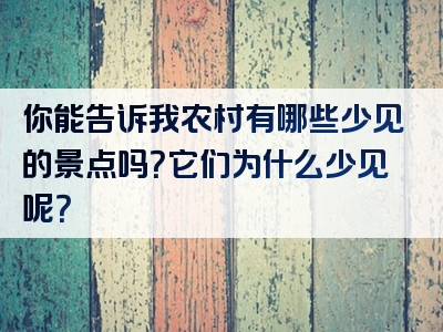 你能告诉我农村有哪些少见的景点吗？它们为什么少见呢？