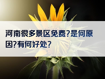 河南很多景区免费？是何原因？有何好处？