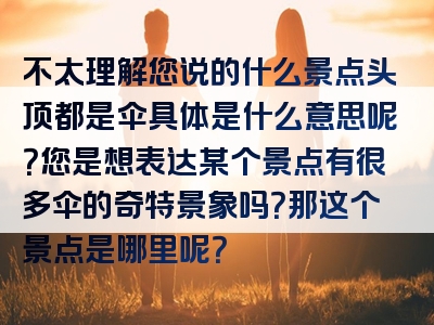 不太理解您说的什么景点头顶都是伞具体是什么意思呢？您是想表达某个景点有很多伞的奇特景象吗？那这个景点是哪里呢？