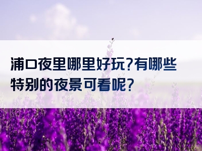 浦口夜里哪里好玩？有哪些特别的夜景可看呢？