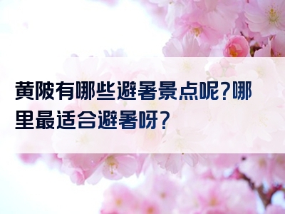 黄陂有哪些避暑景点呢？哪里最适合避暑呀？