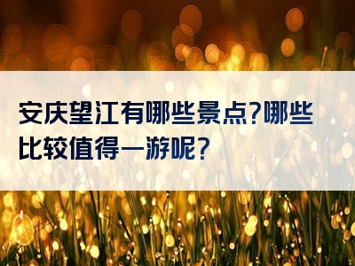 安庆望江有哪些景点？哪些比较值得一游呢？