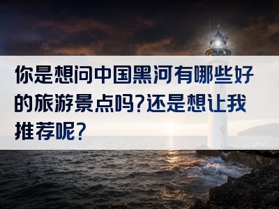 你是想问中国黑河有哪些好的旅游景点吗？还是想让我推荐呢？