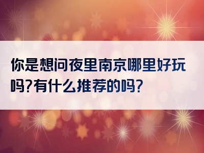 你是想问夜里南京哪里好玩吗？有什么推荐的吗？