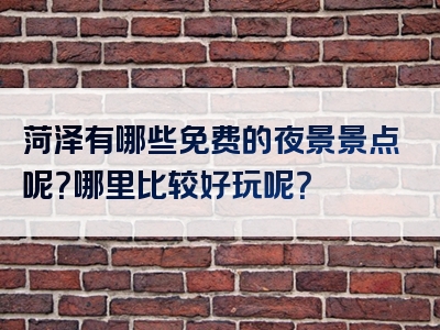 菏泽有哪些免费的夜景景点呢？哪里比较好玩呢？