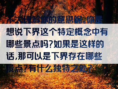 不太理解你的意思呢。你是想说下界这个特定概念中有哪些景点吗？如果是这样的话，那可以是下界存在哪些景点？有什么独特之处？