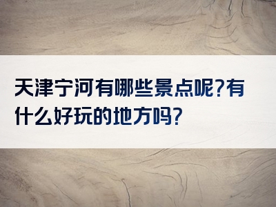 天津宁河有哪些景点呢？有什么好玩的地方吗？