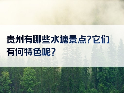 贵州有哪些水塘景点？它们有何特色呢？