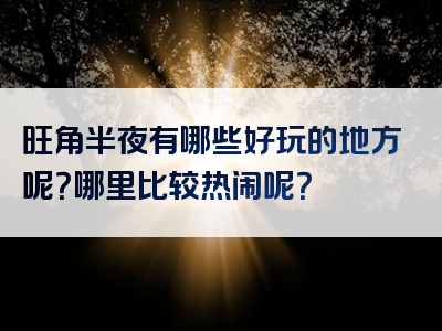 旺角半夜有哪些好玩的地方呢？哪里比较热闹呢？