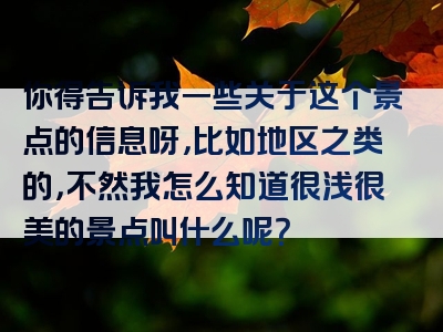 你得告诉我一些关于这个景点的信息呀，比如地区之类的，不然我怎么知道很浅很美的景点叫什么呢？