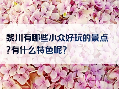 黎川有哪些小众好玩的景点？有什么特色呢？