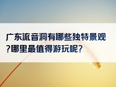 广东流音洞有哪些独特景观？哪里最值得游玩呢？