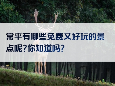 常平有哪些免费又好玩的景点呢？你知道吗？
