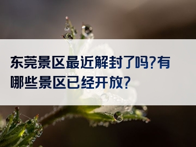 东莞景区最近解封了吗？有哪些景区已经开放？