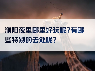 濮阳夜里哪里好玩呢？有哪些特别的去处呢？