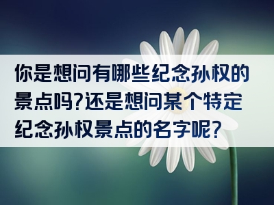 你是想问有哪些纪念孙权的景点吗？还是想问某个特定纪念孙权景点的名字呢？