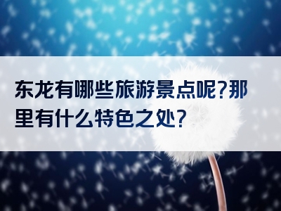 东龙有哪些旅游景点呢？那里有什么特色之处？