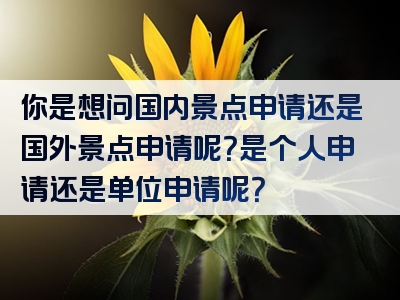 你是想问国内景点申请还是国外景点申请呢？是个人申请还是单位申请呢？