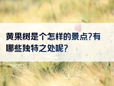 黄果树是个怎样的景点？有哪些独特之处呢？