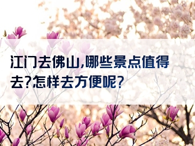 江门去佛山，哪些景点值得去？怎样去方便呢？