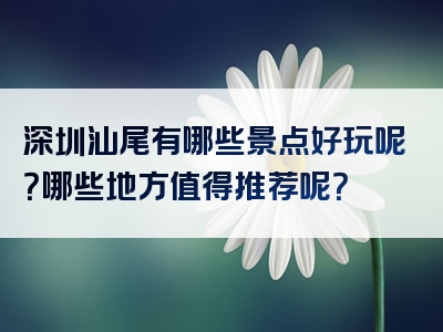 深圳汕尾有哪些景点好玩呢？哪些地方值得推荐呢？