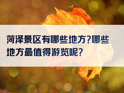 菏泽景区有哪些地方？哪些地方最值得游览呢？