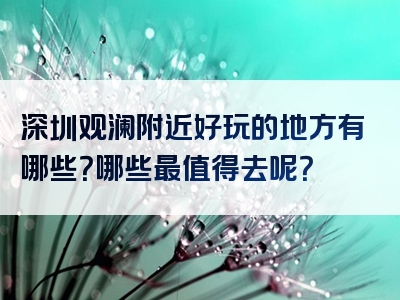 深圳观澜附近好玩的地方有哪些？哪些最值得去呢？