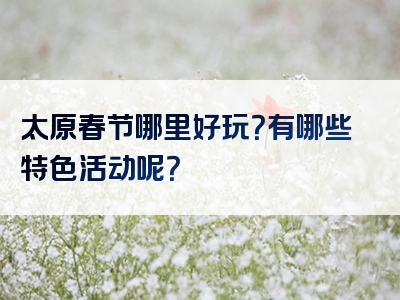 太原春节哪里好玩？有哪些特色活动呢？