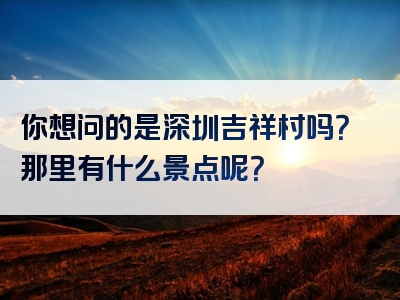 你想问的是深圳吉祥村吗？那里有什么景点呢？