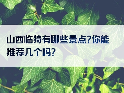 山西临猗有哪些景点？你能推荐几个吗？