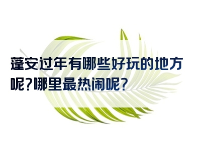 蓬安过年有哪些好玩的地方呢？哪里最热闹呢？
