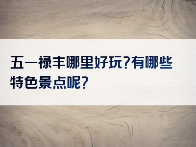 五一禄丰哪里好玩？有哪些特色景点呢？